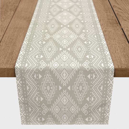 Greige & White Tribal Outdoor Table Runner